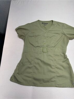 Grey's Anatomy Olive Green V-Neck Tunic Scrub Top with Waist Ring